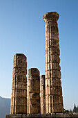 Columns in the Temple of Apollo in the 4th century B.C. Delphi ruins, Delphi, Peloponnese, Central Greece, Greece