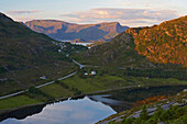 View towards Raudeberg, Refvikvatnet, Vagsoy Island, Province of Sogn og Fjordane, Vestlandet, Norway, Europe
