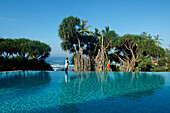 Infinite pool with Yucca palms and sea view, Hotel Jetwing Lighthouse, Southwest coast, Sri Lanka