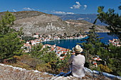 Steps up to the plains above the harbour of Kastellorizo, Dodecanese, South Aegean, Greece