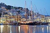 Gialos harbour in the evening light, Symi Town, Symi, Dodecanese, South Aegean, Greece