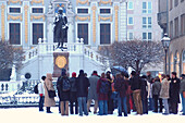 Naschmarkt, Goethe Statue, Winter,  Leipzig, Saxony, Germany