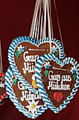 Gingerbread hearts, Auer Dult market, Au, Munich, Upper Bavaria, Bavaria, Germany