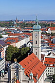 View from the observation deck of St Peter's church to the Heilig-Geist church, Munich, Upper Bavaria, Bavaria, Germany