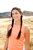 Portrait of an athletic Hispanic woman with braids Hood River, Oregon, USA