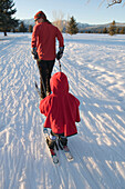 Mother and daughter Nordic skiing in Durango, Colorado Durango, Colorado, USA