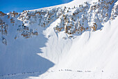 Skiers in Little Cottonwood Canyon, Utah Snowbird, Utah, USA