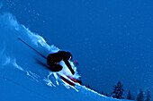 A man skis on Teton Pass in Wyoming Jackson, Wyoming, USA