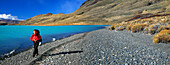 Hiker by Lago Belgrano in Perito Moreno National Park, Argentina, Perito Moreno National Park, Patagonia, Chile