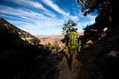 A female hiker hikes along the South Bass Trail in the Grand Canyon, Arizona Grand Canyon, Arizona, United States of America