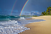 An amazing double rainbow over Rocky Point, on the north shore of Oahu, Hawaii north shore, Oahu, Hawaii, USA
