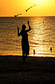 woman silhouetted evening sky, Holbox, Mexico