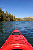 A first person view of kayaking on Caples Lake near Kirkwood, CA in the Sierra Nevada Caples Lake, Sierra Nevada, California, USA