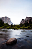 The Merced River gently flows through the gates of Yosemite Valley., Yosemite, California, USA
