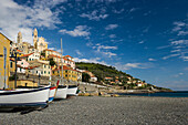 Boats at beach, Cervo, Province of Imperia, Liguria, Italy