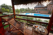 Balcony of a guest bungalow of resort, Gokarna, Karnataka, India