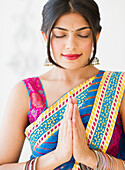 Mixed race woman in traditional Indian clothing, Jersey City, NJ, USA