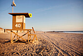 Lifeguard station on beach, Newport Beach, California, USA