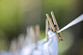 Close up of clothespin on clothes line, St Louis, Missouri, United States