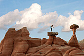 Caucasian woman practicing yoga on top of rock formation, Kanab, Utah, USA
