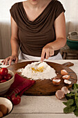 Woman preparing pasta dough, Los Angeles, California, United States