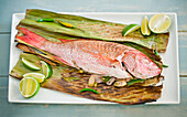 Fish on lime and corn husk, SAN FRANCISCO, California, USA