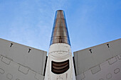 Low angle view of airplane tail against blue sky, ROCHESTER, NY, USA