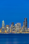 City skyline lit up at night, Seattle, Washington, United States, Seattle, Washington, USA