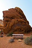 Picnic table in Valley of Fire State Park, Nevada, United States, None, Nevada, USA