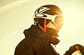 Caucasian man wearing ski goggles and helmet outdoors, Nizhniy Tagil, Sverdlovsk region, Russia