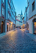 Cobblestone street at dawn, Prague, Czech Republic, Prague, Central Bohemia, Czech Republic
