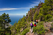 Hiking in the mountains, descent to the valley of El Risco, near Agaete, Natural Preserve, Parque Natural de Tamadaba, UNESCO Biosphere Reserve, West coast, Gran Canaria, Atlantic Ocean, Canary Islands, Spain, Europe