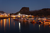 Fishing port, Puerto de las Nieves at night, near Agaete, West coast, Gran Canaria, Canary Islands, Spain, Europe