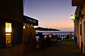 Restaurant at beach in the evening, El Cotillo, La Oliva, Fuerteventura, Canary Islands, Spain