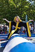 Muenchener Kindl, Munich child putting up the maypole, Viktualienmarkt, Munich, Upper Bavaria, Bavaria, Germany