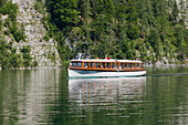 Ship on Lake Koenigssee, Berchtesgaden National Park, Berchtesgadener Land, Bavaria, Germany