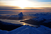Monte Buckland in sunrise, Monte Sarmiento, Cordillera Darwin, Tierra del Fuego, Chile