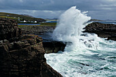 Massive waves breaking on coast, Reiff, Highlands, Scotland, Great Britain