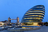 City Hall and Tower Bridge, Southwark, London, England, United Kingdom