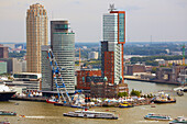 Blick vom Turm des Euromast auf den Hafen, das alte Hotel New York, die Skyline, Rotterdam, Provinz Südholland, Holland, Europa
