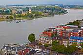 View from the tower of the Grote Kerk to the old city of Dordrecht and the waterway Oude Maas, Province of Southern Netherlands, South Holland, Netherlands, Europe