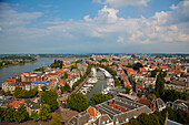 View from the tower of Grote Kerk to the old city of Dordrecht and the waterway Oude Maas, Province of Southern Netherlands, South Holland, Netherlands, Europe