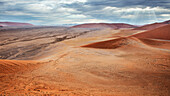 Panoramic view from Dune 45 to the landscape around Sossusvlei, Namib Naukluft National Park, Namibia, Namib desert, Africa