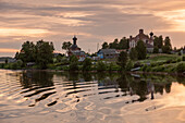 Buildings and churches at sunset, Volga-Baltic Canal, Russia