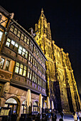 sgm72486 Maison Kammerzell and Notre-Dame cathedral at night Strasbourg Alsace France.