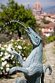 Italy, Florence, Rose Garden, Folon sculpture.