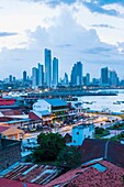 Skyline from Old Town, Panama City, Panama, Central America, America.