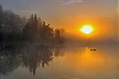 Sunrise at a foggy beaverpond, Greater Sudbury , Ontario, Canada.