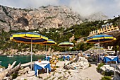 An outdoor restaraunt at the Marina Piccola on the Island of Capri, Campania, Italy