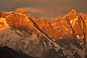 Everest and Lothse peaks in the dusk. Sagarmatha National Park (Nepal).